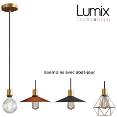 Suspension simple porte-douille et rosace bronze satiné - dispositif à bague pour montage abat-jour de votre choix