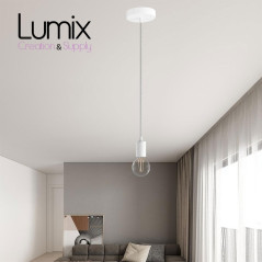 Suspension simple porte-douille lisse et rosace métal blanc brillant ou mat - Douille E27