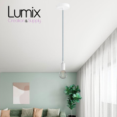 Suspension simple porte-douille lisse et rosace métal blanc brillant ou mat - Douille E27