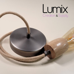 Suspension prestige porte-douille bombée bois chêne blanc et rosace métal inox satinée