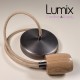 Pendant light prestige porte-douille bombée bois chêne blanc et rosace métal inox satinée