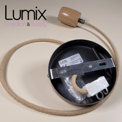 Suspension prestige porte-douille bombée bois chêne blanc et rosace métal inox satinée