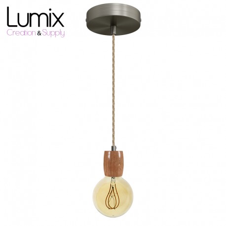 Prestigious suspension curved lamp holder white oak and rosewood satin stainless steel