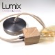 Pendant light prestige porte-douille bombée bois chêne blanc et rosace métal inox satinée