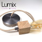 Suspension prestige porte-douille carré bois chêne blanc et rosace métal inox satiné Suspension prestige porte-douille carré bois chêne blanc et rosace métal inox satiné