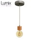 Pendant light prestige porte-douille bombée bois chêne blanc et rosace métal inox satinée