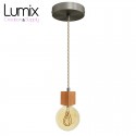 Pendant light prestige porte-douille bombée bois chêne blanc et rosace métal inox satinée