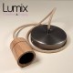 Pendant light prestige porte-douille bombée bois chêne blanc et rosace métal inox satinée