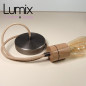 Suspension prestige porte-douille cylindrique bois chêne blanc et rosace métal inox satiné