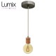 Pendant light prestige porte-douille bombée bois chêne blanc et rosace métal inox satinée