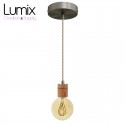 Pendant light prestige porte-douille bombée bois chêne blanc et rosace métal inox satinée