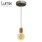 Suspension prestige porte-douille cylindrique bois chêne blanc et rosace métal inox satiné
