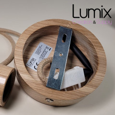 Suspension prestige porte-douille cylindrique et rosace bois chêne blanc - finitions métal au choix