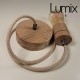 Pendant light prestige porte-douille bombée bois chêne blanc et rosace métal inox satinée