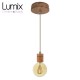 Pendant light prestige porte-douille bombée bois chêne blanc et rosace métal inox satinée