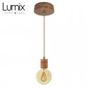 Pendant light prestige porte-douille bombée bois chêne blanc et rosace métal inox satinée