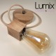Pendant light prestige porte-douille bombée bois chêne blanc et rosace métal inox satinée