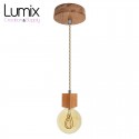 Pendant light prestige porte-douille bombée bois chêne blanc et rosace métal inox satinée