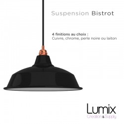 Bistro metal pendant light with black enamel exterior coating
