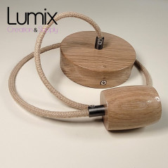 Suspension prestige porte-douille bombé et rosace bois chêne blanc - finitions métal au choix