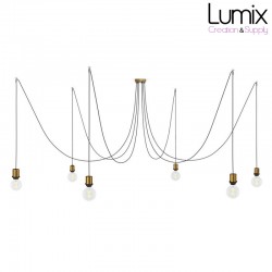 Multiple suspension Medusa 6 lamps with metal holder with ring - Black or twisted textile cable - 3 finishes