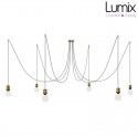 Multiple suspension Medusa 6 lamps with metal holder with ring - Black or twisted textile cable - 3 finishes