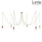 Suspension multiple Médusa 6 lampes avec porte-douille métal avec bague - Câble textile vert foncé rond ou torsadé - 3 finitions Suspension multiple Médusa 6 lampes avec porte-douille métal avec bague - Câble textile vert foncé rond ou torsadé - 3 finitions