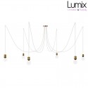 Multiple suspension Medusa 6 lamps with metal holder with ring - Round or twisted neutral textile linen cable - 3 finishes