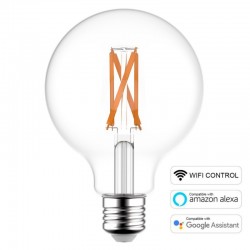 Ampoule connectée LED SMART WIFI G125 transparente - 6.5W E27 Dimmable