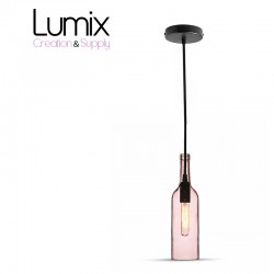Suspension bottle in pink tinted glass - E14 or E27 socket of your choice