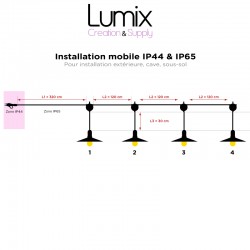 PRIVÉE : Système 4 suspensions pour l'extérieur + 1 applique IP65 et ampoule LED