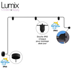 Guirlande fixe 5 mètres pour l'extérieur 3 lampes IP65 - Kit monté