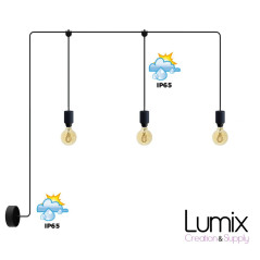 Guirlande fixe 6,5 mètres pour l'extérieur 3 lampes IP65 - Kit monté
