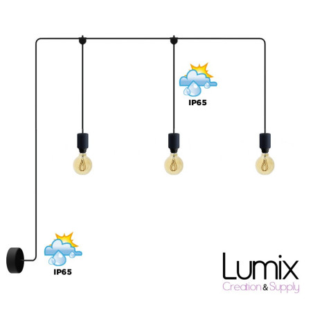 Guirlande fixe 6,5 mètres pour l'extérieur 3 lampes IP65 - Kit monté