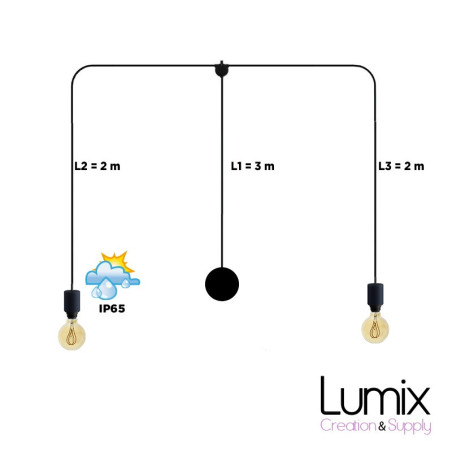 Guirlande fixe 7 mètres de câble au total - Luminaire pour l'extérieur 2 lampes IP65 - Kit monté