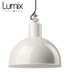 Zoom sur Suspension émaillée blanche style industrielle 350 mm de diamètre - Gics réédition