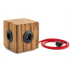 Solid oak multi socket block - 3 sockets available in bakelite - Red textile cable