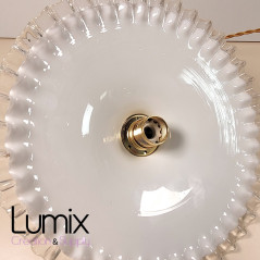 Suspension verre Opaline dentelée E14 - Verre souffé ancien année 1930