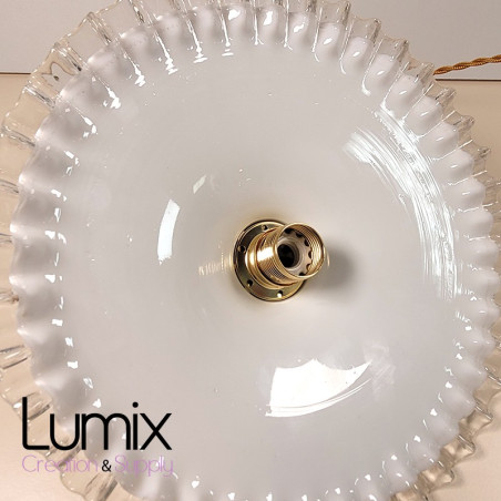 Suspension verre Opaline dentelée E14 - Verre souffé ancien année 1930