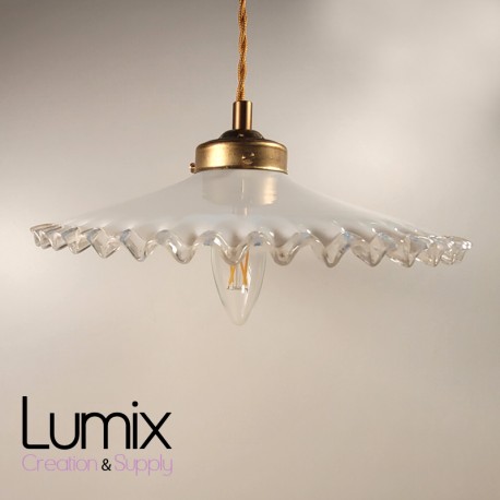 Serrated opaline glass pendant light 1930 -