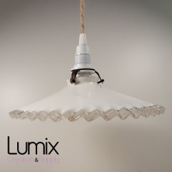 Serrated opaline glass pendant light 1930 -