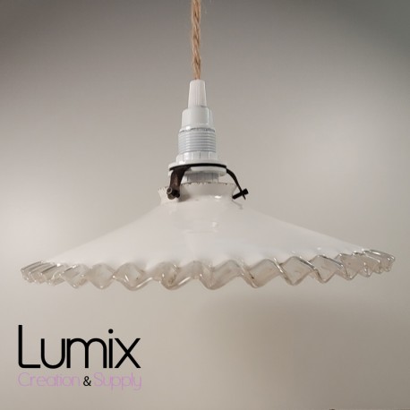 Serrated opaline glass pendant light 1930 -