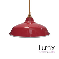 Suspension Bistrot métal rouge extérieur et blanc émaillé intérieur - Code RAL au choix