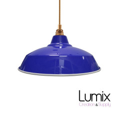 Suspension Bistrot métal Bleu extérieur et blanc émaillé intérieur - Code RAL au choix