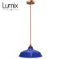 Suspension Bistrot métal Bleu extérieur et blanc émaillé intérieur - Code RAL au choix