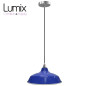 Suspension Bistrot métal Bleu extérieur et blanc émaillé intérieur - Code RAL au choix