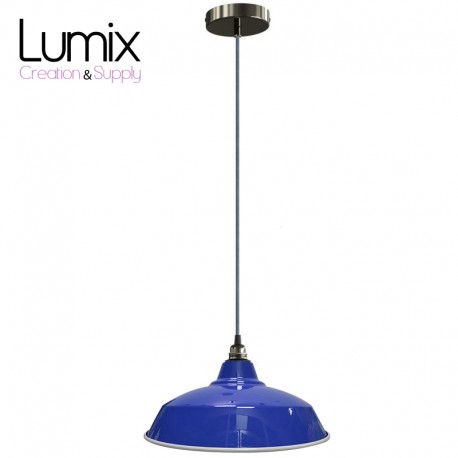 Pendant light Bistrot métal Bleu extérieur et blanc émaillé intérieur - Code RAL au choix