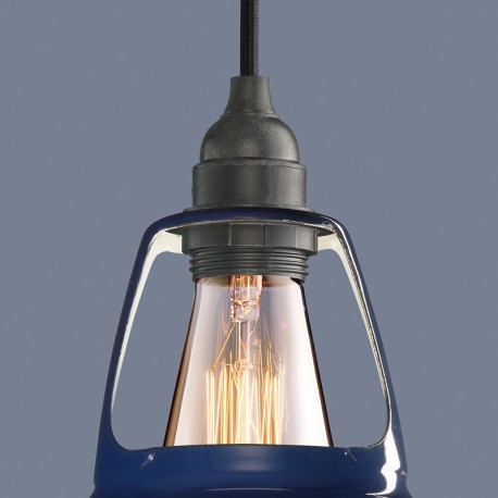 Pendant light Coolicon® Original bleu émaillée petit format douille et rosace métal