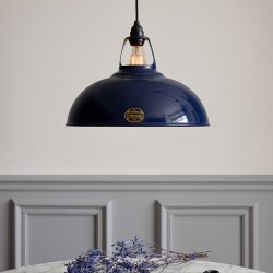 Pendant light Coolicon® Original bleu émaillée petit format douille et rosace métal
