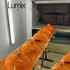 Suspension Bistrot métal Orange extérieur et blanc émaillé intérieur - Code RAL au choix